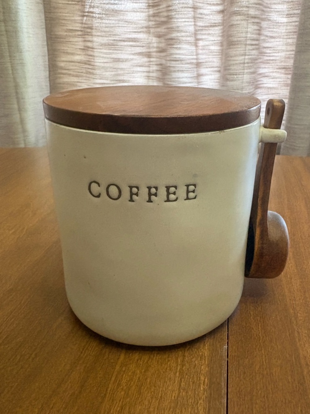 Neutral Ceramic Coffee Canister with Wooden Lid and Spoon